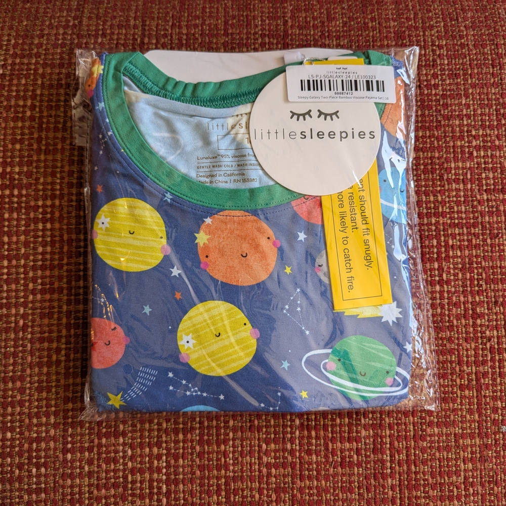Little Sleepies Solar System, Planet, Galaxy, Space  Pajama Set Blue Sz 16